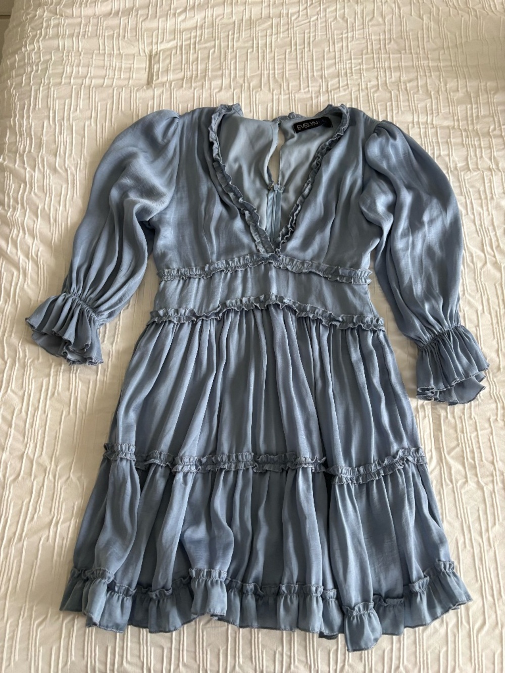 Blue satin mini dress.